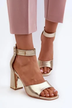 Clearance Evento Eleganckie Sandały Damskie Na Słupku Złote Rosazara