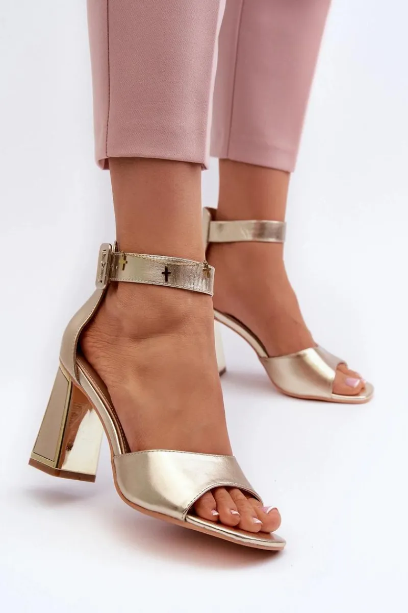 Clearance Evento Eleganckie Sandały Damskie Na Słupku Złote Rosazara
