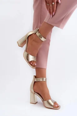 Clearance Evento Eleganckie Sandały Damskie Na Słupku Złote Rosazara