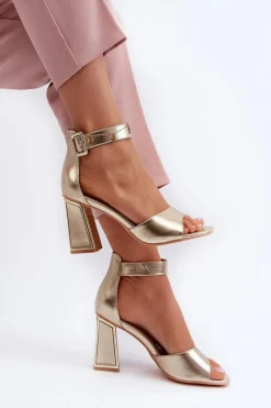 Clearance Evento Eleganckie Sandały Damskie Na Słupku Złote Rosazara