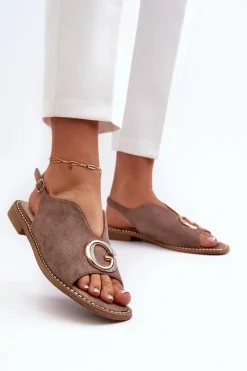 New Damskie buty S.Barski Eleganckie Sandały Damskie Z Ozdobą Eko Zamszowe S.Barski KV27-058 Brązowe