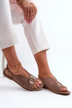 New Damskie buty S.Barski Eleganckie Sandały Damskie Z Ozdobą Eko Zamszowe S.Barski KV27-058 Brązowe