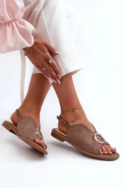 New Damskie buty S.Barski Eleganckie Sandały Damskie Z Ozdobą Eko Zamszowe S.Barski KV27-058 Brązowe