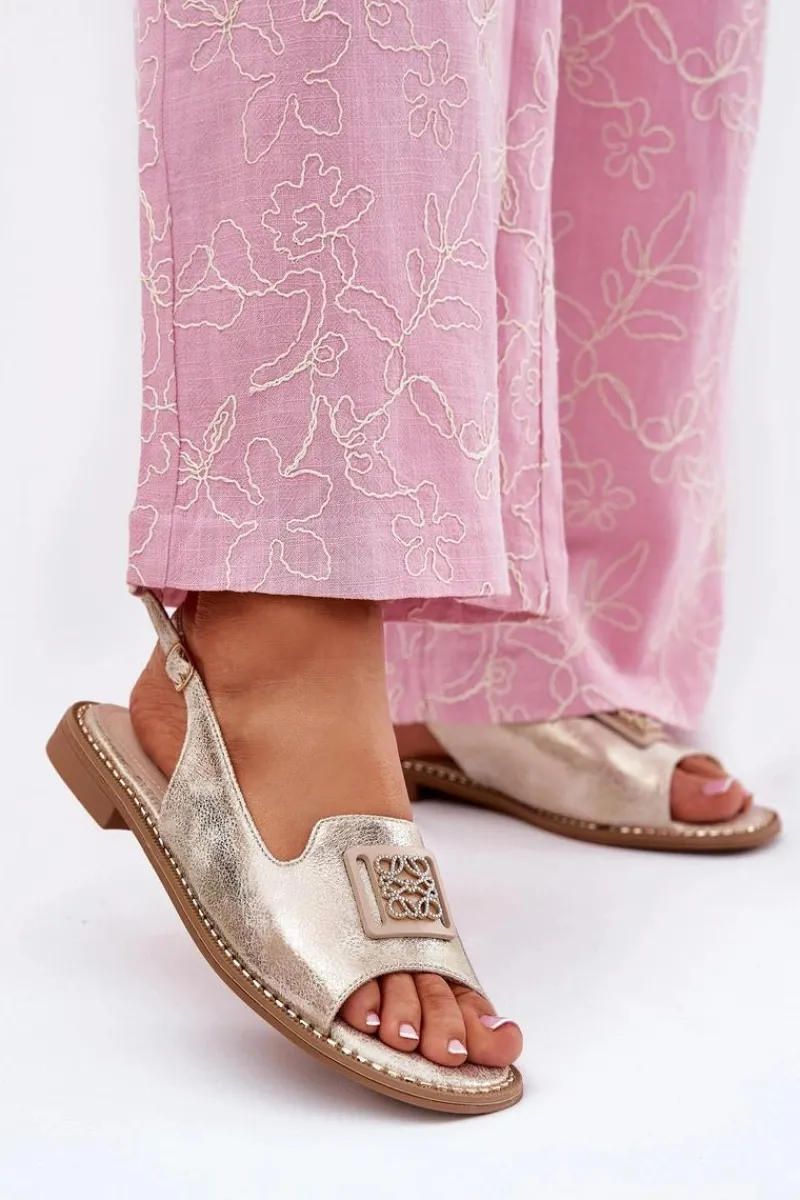 Online Damskie buty S.Barski Eleganckie Sandały Damskie Na Płaskim Obcasie Z Ozdobą S.Barski KV51-082 Złote Złoty