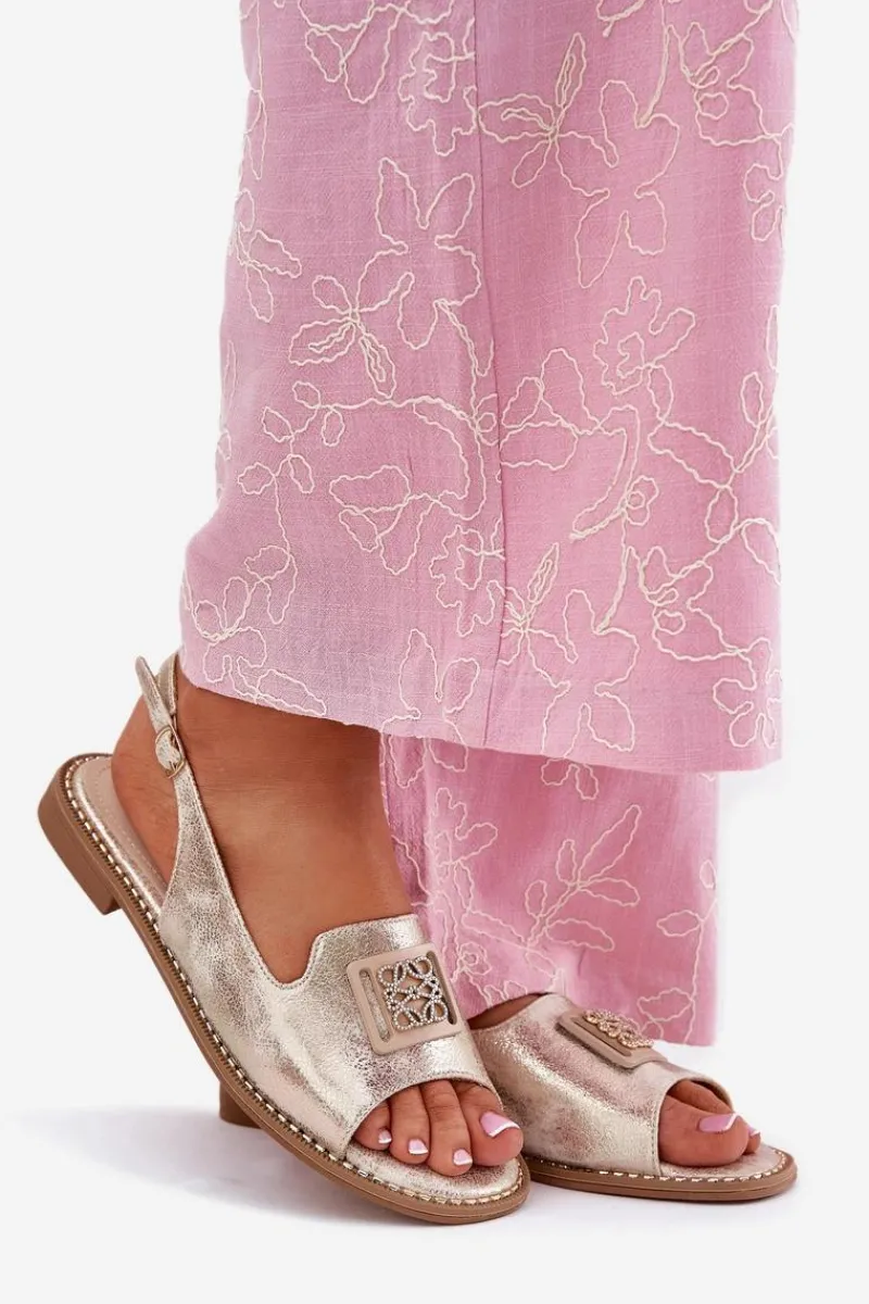 Online Damskie buty S.Barski Eleganckie Sandały Damskie Na Płaskim Obcasie Z Ozdobą S.Barski KV51-082 Złote Złoty