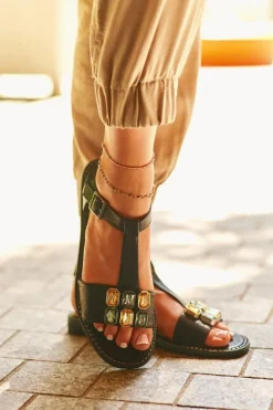 New Eleganckie Sandały Damskie Z Ozdobnymi Detalami S.Barski KV27-030 Czarne Damskie Sandały Płaskie