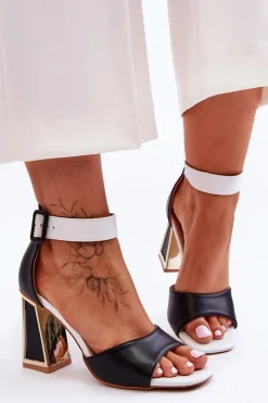 Boto Eleganckie Sandały Na Obcasie Czarno-Białe Sorel