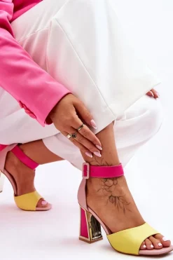 Sandały Na Obcasie>Boto Eleganckie Sandały Na Obcasie Różowo-Żółte Sorel