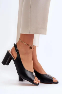 Best Evento Eleganckie Sandały Na Słupku Z Ozdobą Czarne Trasea Czarny