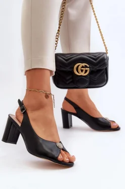 Best Evento Eleganckie Sandały Na Słupku Z Ozdobą Czarne Trasea Czarny