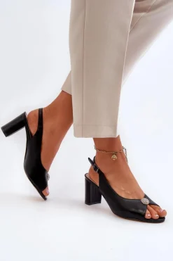 Best Evento Eleganckie Sandały Na Słupku Z Ozdobą Czarne Trasea Czarny