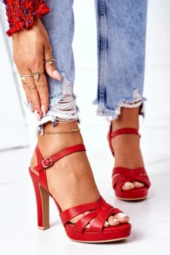 Sandały Na Obcasie>Boto Eleganckie Sandały Na Słupku Czerwone Anastasia