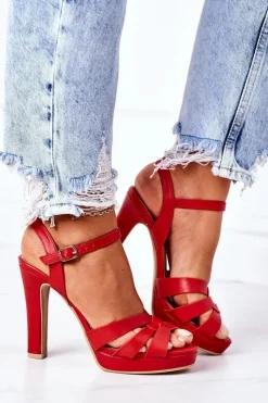 Sandały Na Obcasie>Boto Eleganckie Sandały Na Słupku Czerwone Anastasia