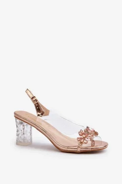 Damskie buty S.Barski Eleganckie Sandały Na Słupku Z Ozdobami Różowe Złoto D&A MR38-444