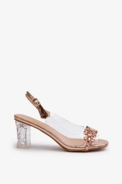 Damskie buty S.Barski Eleganckie Sandały Na Słupku Z Ozdobami Różowe Złoto D&A MR38-444