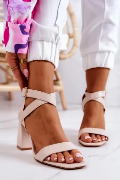 Sandały Na Obcasie>Boto Eleganckie Sandały Na Słupku Beżowe Michele