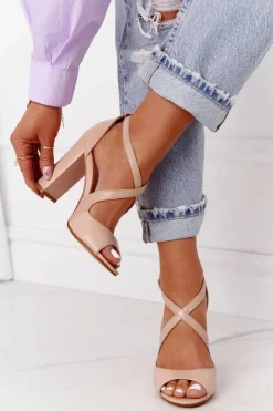 Best Eleganckie Sandały Na Słupku Nude Jemma Damskie Sandały Na Obcasie