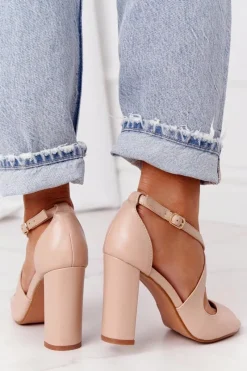 Best Eleganckie Sandały Na Słupku Nude Jemma Damskie Sandały Na Obcasie