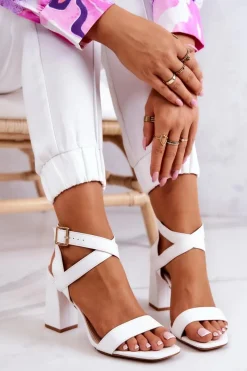Boto Eleganckie Sandały Na Słupku Białe Michele