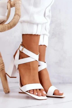Boto Eleganckie Sandały Na Słupku Białe Michele