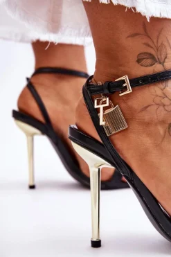 Sale Boto Eleganckie Sandały Na Szpilce Z Ozdobami Czarne Zaria