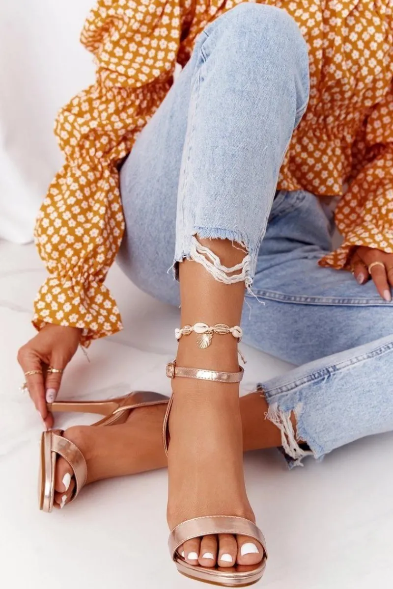 Sale Eleganckie Sandały Na Szpilce Różowe Złoto Glamour Damskie Sandały Na Obcasie