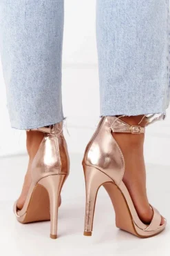 Sale Eleganckie Sandały Na Szpilce Różowe Złoto Glamour Damskie Sandały Na Obcasie