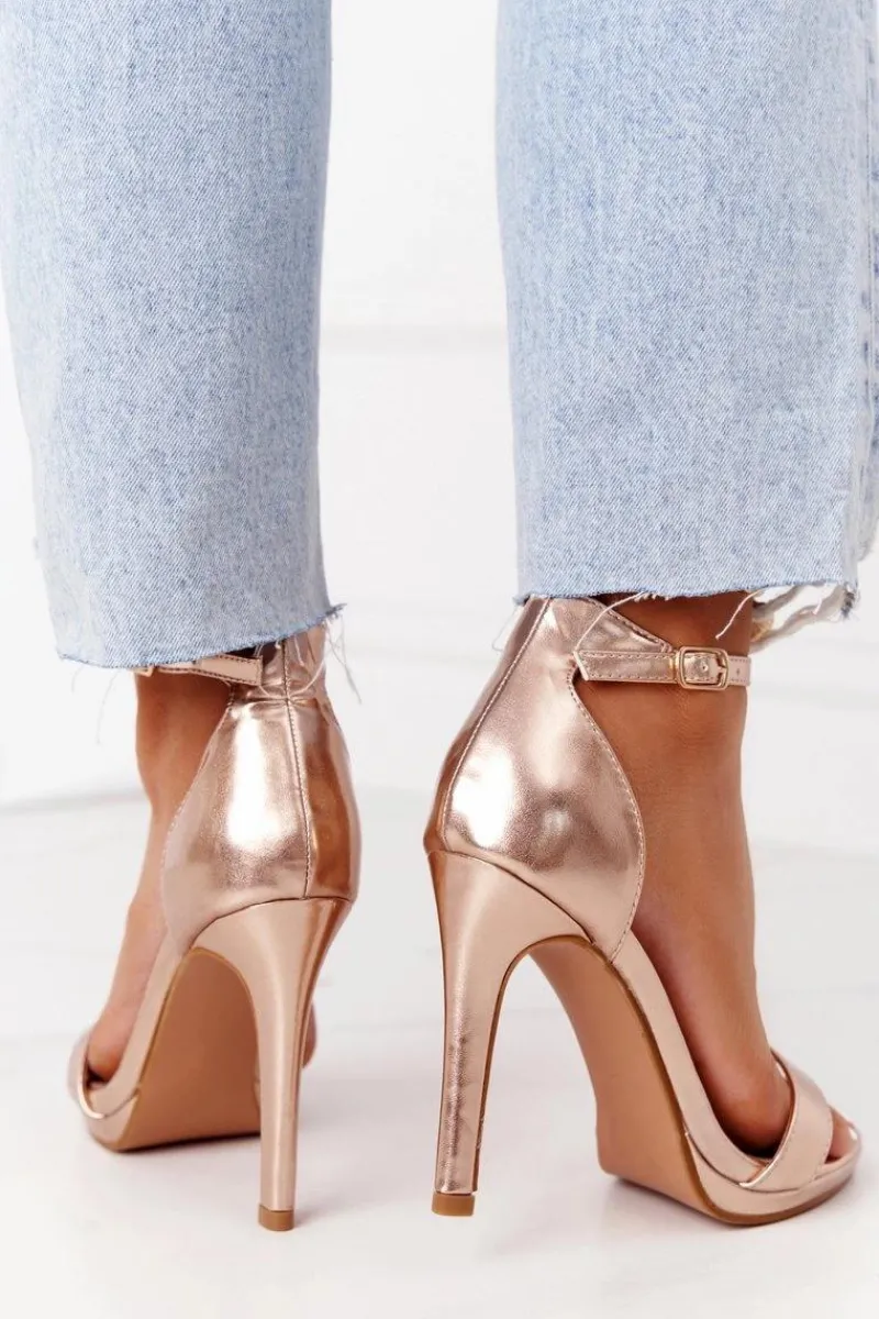 Sale Eleganckie Sandały Na Szpilce Różowe Złoto Glamour Damskie Sandały Na Obcasie