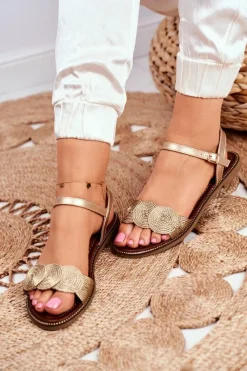 Clearance Damskie buty S.Barski Eleganckie Sandały S.Barski GD-53 Złote