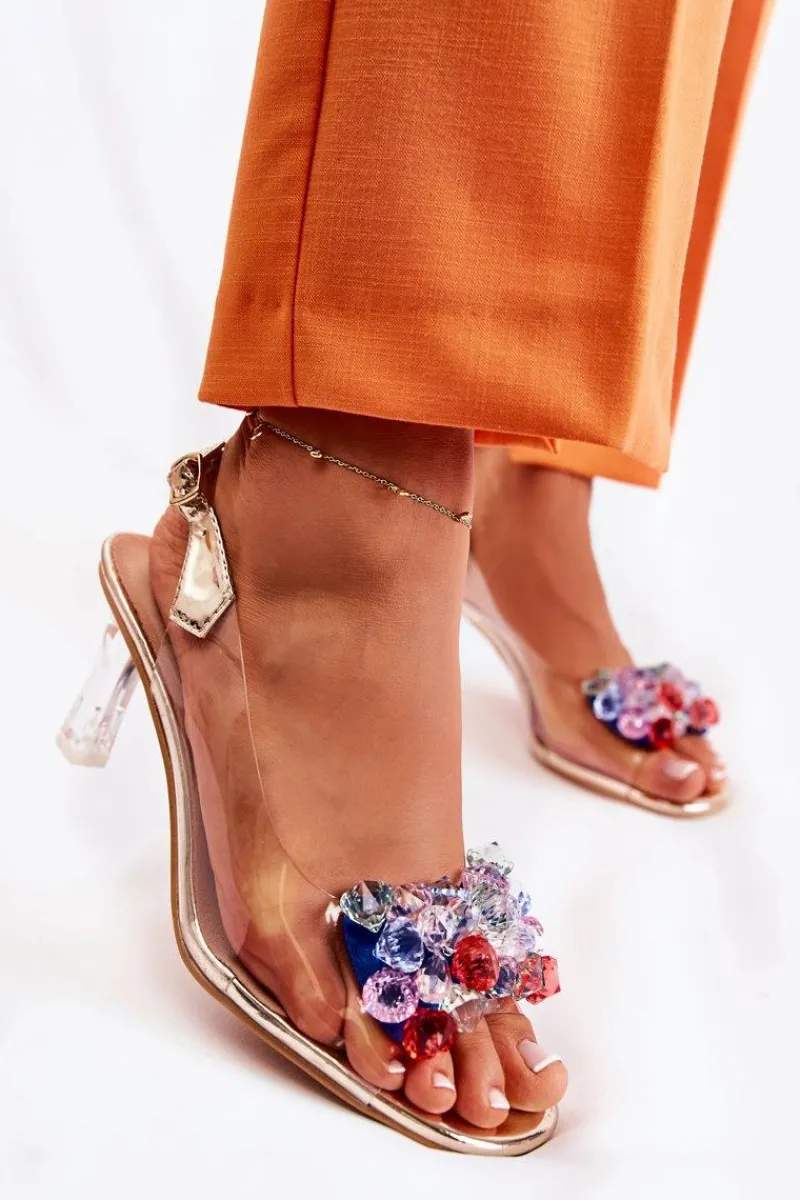 Clearance Damskie buty S.Barski Eleganckie Sandały Z Kryształami Złote Lanette