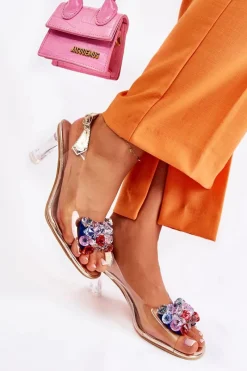 Clearance Damskie buty S.Barski Eleganckie Sandały Z Kryształami Złote Lanette