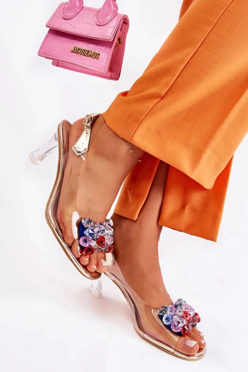 Clearance Damskie buty S.Barski Eleganckie Sandały Z Kryształami Złote Lanette