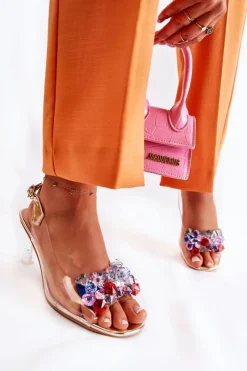 Clearance Damskie buty S.Barski Eleganckie Sandały Z Kryształami Złote Lanette