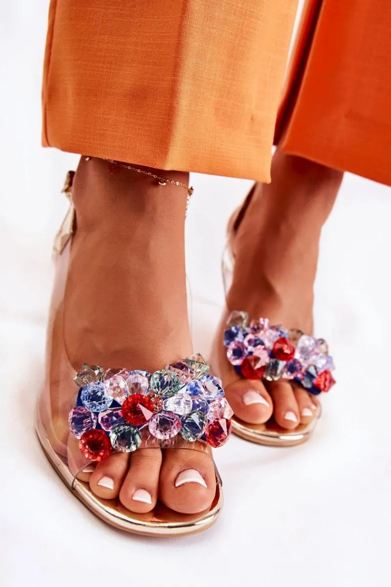 Clearance Damskie buty S.Barski Eleganckie Sandały Z Kryształami Złote Lanette