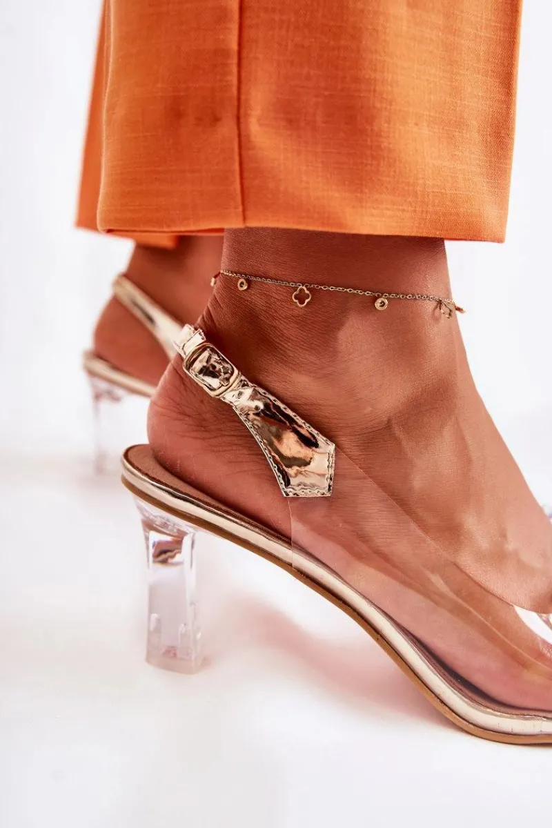 Clearance Damskie buty S.Barski Eleganckie Sandały Z Kryształami Złote Lanette