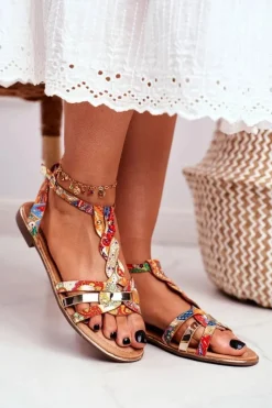Sandały Płaskie>Boto Eleganckie Sandały Z Kwiatowym Wzorem Pomarańczowe Brooke