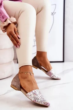 Discount Laura Messi Eleganckie Skórzane Baleriny W Kwiaty 1110 Białe