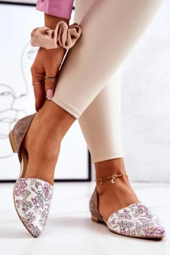 Discount Laura Messi Eleganckie Skórzane Baleriny W Kwiaty 1110 Białe