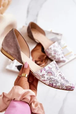 Discount Laura Messi Eleganckie Skórzane Baleriny W Kwiaty 1110 Białe