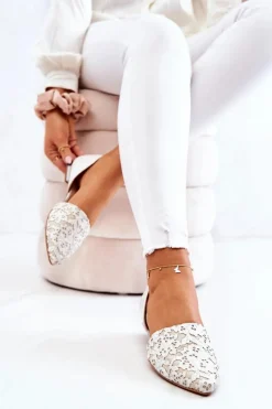 New Laura Messi Eleganckie Skórzane Baleriny 1110 Beżowe