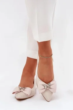 Best Laura Messi Eleganckie Skórzane Baleriny Damskie Z Kokardką 2893 Beżowe