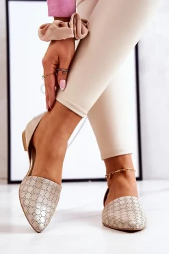 Hot Eleganckie Skórzane Baleriny 1110 Złote Benzynowe Damskie Baleriny Skórzane|Baleriny Klasyczne