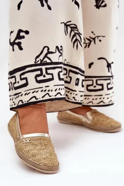 Zazoo Eleganckie Skórzane Espadryle Z Plecionką 10178 Beżowo-Złote Beżowy