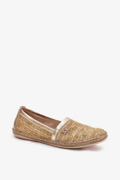 Zazoo Eleganckie Skórzane Espadryle Z Plecionką 10178 Beżowo-Złote Beżowy