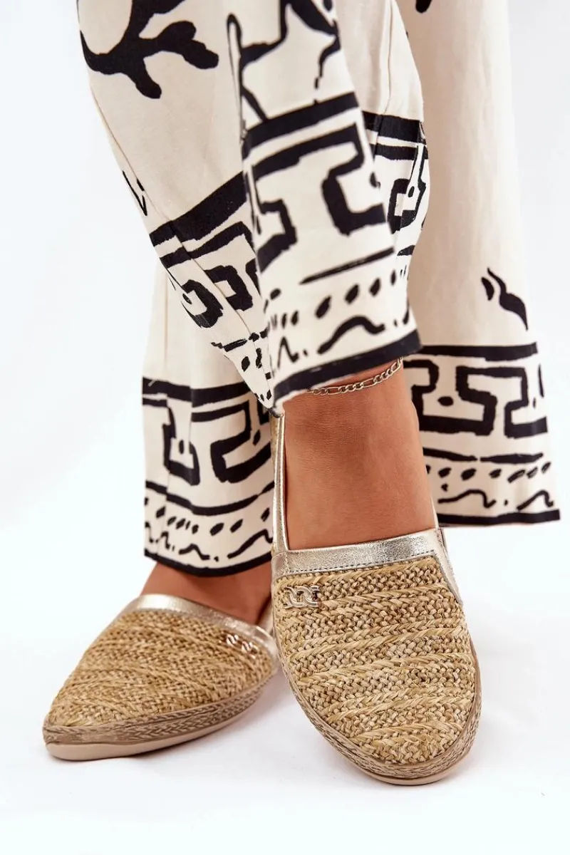 Zazoo Eleganckie Skórzane Espadryle Z Plecionką 10178 Beżowo-Złote Beżowy