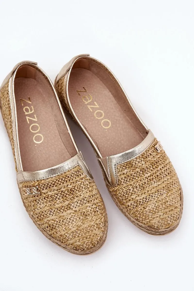 Zazoo Eleganckie Skórzane Espadryle Z Plecionką 10178 Beżowo-Złote Beżowy