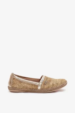 Zazoo Eleganckie Skórzane Espadryle Z Plecionką 10178 Beżowo-Złote Beżowy