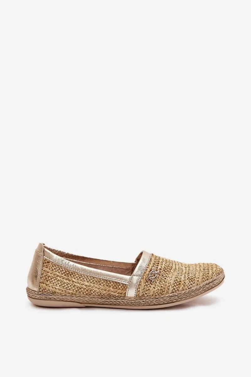Zazoo Eleganckie Skórzane Espadryle Z Plecionką 10178 Beżowo-Złote Beżowy