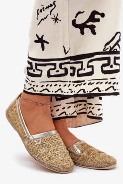 Zazoo Eleganckie Skórzane Espadryle Z Plecionką 10178 Beżowo-Złote Beżowy