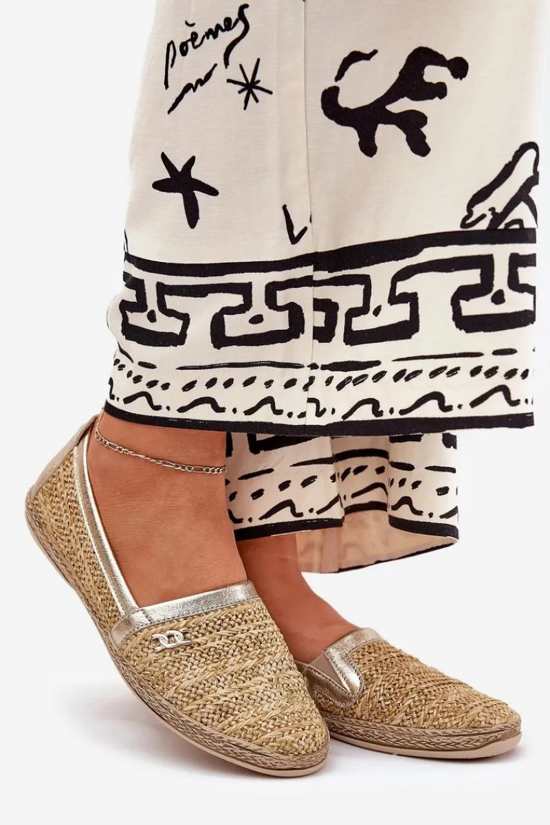 Zazoo Eleganckie Skórzane Espadryle Z Plecionką 10178 Beżowo-Złote Beżowy